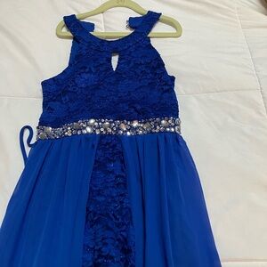 Speechless Royal Blue Kids Dress with Sparkling Waistband